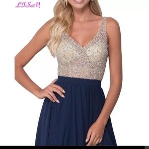Sexy Deep V-Neck Illusion Beaded Crystals Bodice P